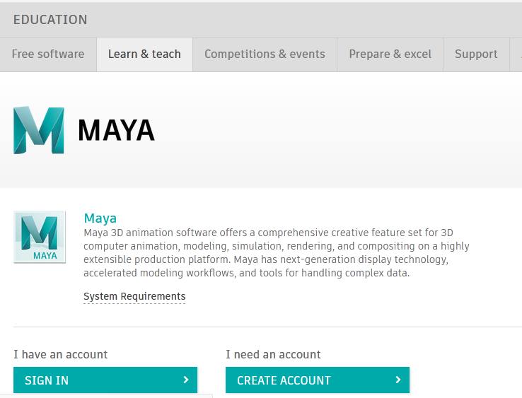 Maya student version