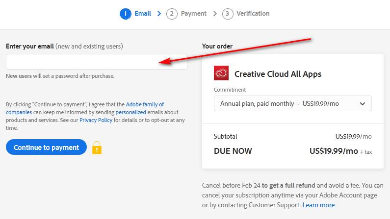 Photoshop for student - enter payment