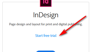 Downloading InDesign free trial