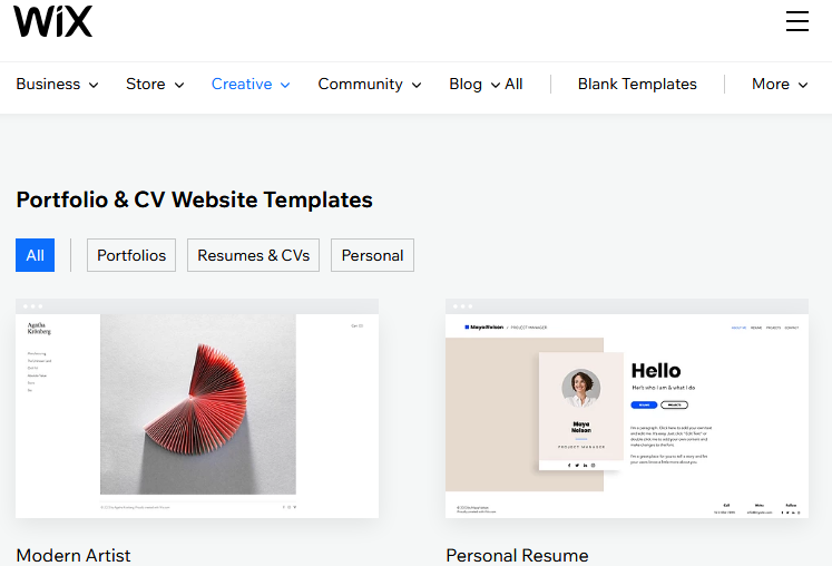 Wix portfolio & template for students