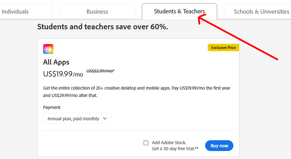 Adobe Illustrator student pricing