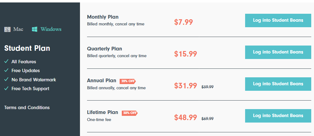 Filmora plans for students