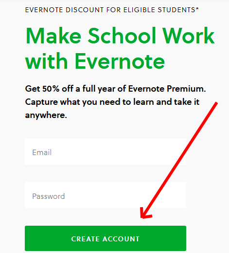 Evernote registration form for students