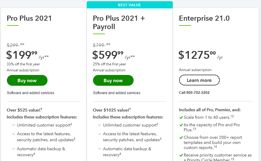 QuickBooks latest version: Plans