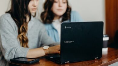 female students working on laptop