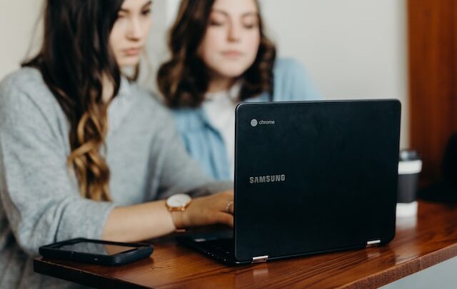 female students working on laptop